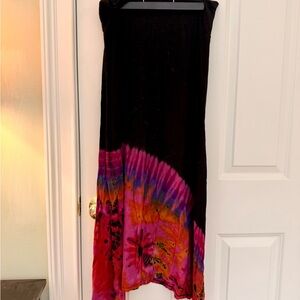 Black Tie-Dye Maxi Skirt with Pink and Orange Accent
